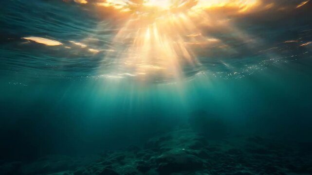 Underwater View with Warm Sunlight Beams