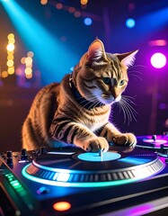 Cat DJing at night club