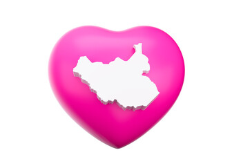 Pink Heart With Map Of South Sudan 3d Illustration