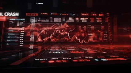 Stock market crash, red stock graph dropping with digital interface showing negative values perfect for finance recession visuals economic collapse and bearish market motion graphics - Powered by Adobe