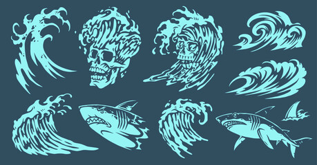 Ocean-themed wave illustrations