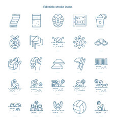 Water Polo Team stroke icon. Water Polo Team line icon set. editable stroke icon pack