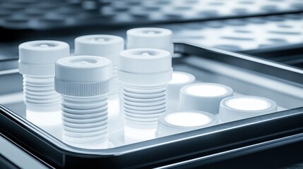 Clear Plastic Bottles in Lab Setting with Soft Lighting and Shadows