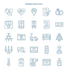 Wedding stroke icon. Wedding line icon set. editable stroke icon pack
