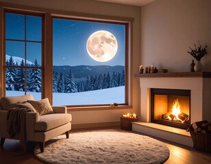 Cozy winter night by the fireplace