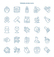 Wine stroke icon. Wine line icon set. editable stroke icon pack