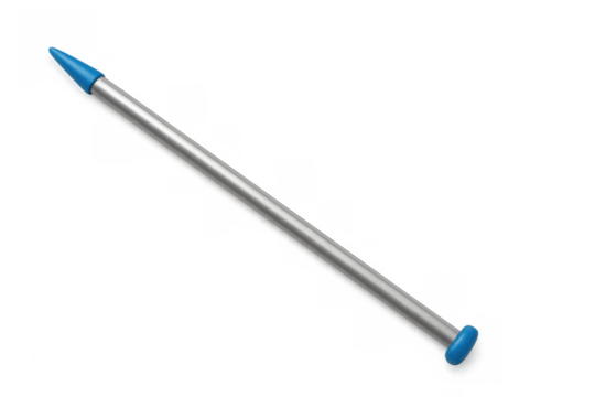 Close-up of a blue and silver stylus pen, isolated on a transparent background, ready for digital art creation