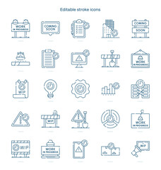 Work in Progress stroke icon. Work in Progress line icon set. editable stroke icon pack