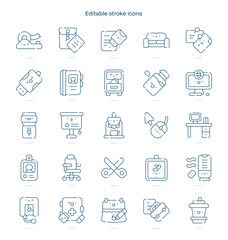 Workplace stroke icon. Workplace line icon set. editable stroke icon pack.