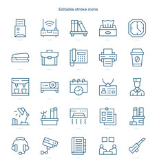 Workplace stroke icon. Workplace line icon set. editable stroke icon pack.