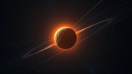 A lone glowing interstellar rock drifting through a starfield with unusual trajectory lines, suggesting cosmic motion.