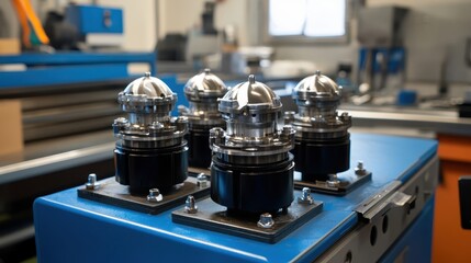 Precision Engineered Components on Industrial Workbench for Manufacturing