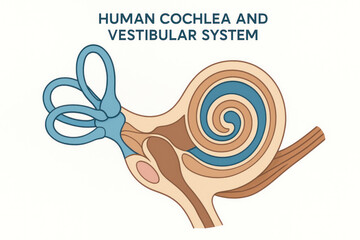Human Cochlea and Vestibular System Illustration, Inner Ear Anatomy [Illustration]