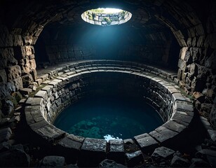 Ancient well, dark and deep