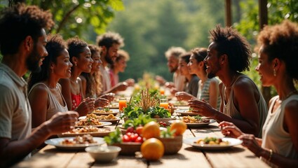 Happy Family Having Fresh Vegan Lunch Together Outdoors