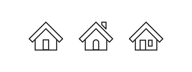 set of outline house icons each with distinct features