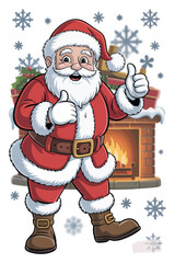 Santa Claus cartoon character smiling, standing with thumbs up and pointing. Perfect festive mascot for Christmas cards, posters, and winter ads.

