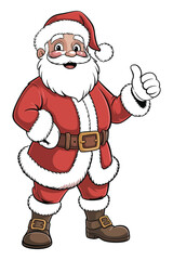  Santa Claus giving a thumbs up and pointing. Christmas cartoon character illustration for holiday designs, gift tags, and banners.

