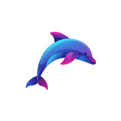 Fototapeta premium Dynamic Dolphin Leaping, Marine Life, Underwater Scene, Illustration, Colorful Environment, Side View, Wildlife Concept
