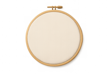 Wooden embroidery hoop holding pristine fabric, ready for creative needlework and personalized crafting design