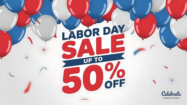Photo of labor day sale with up to 50 off and festive balloons