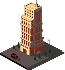 Modern high rise cityscape building illustration with vibrant color accents