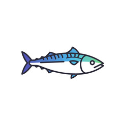 Naklejka premium Scomber Japonicus Illustration: A vibrant, colorful illustration of a Scomber Japonicus (chub mackerel), depicted in a clean, minimalist style.