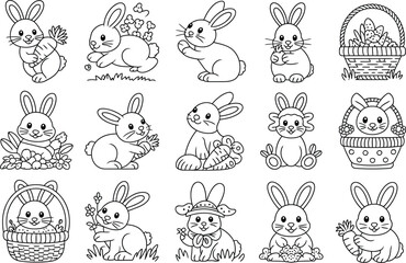 Collection of easter bunny outlines in various poses and arrangements