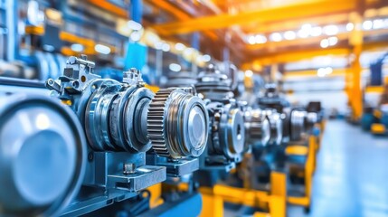 Fototapeta premium Industrial Machine Parts in a Modern Manufacturing Facility