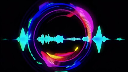 Translate sound to sight circular waveform equaliser pulsing white black four K animation embodying modern audio branding podcast openers live stream