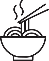 Steaming bowl of noodles with chopsticks isolated on white background