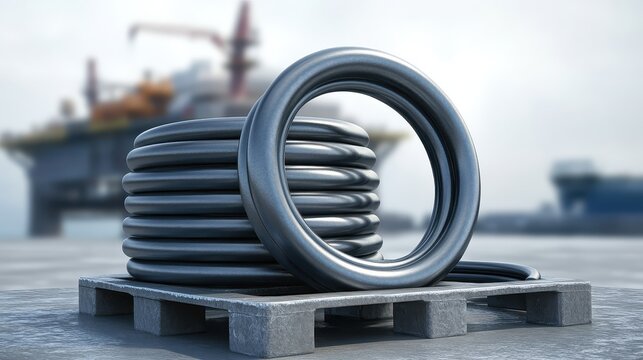 Industrial Metal Coil on Pallet in Shipping Yard Background