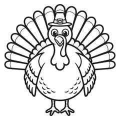 Full Tail Cartoon Turkey Thanksgiving Line Art