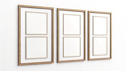 Wall mockup with four vertical wooden frames in a 2x2 grid on a white wall, each left blank for modular display