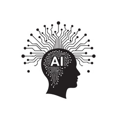 Black silhouette of a human head with ai circuit brain artificial intelligence technology