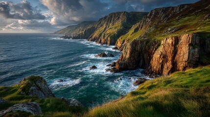 Obraz premium Dramatic coastal cliffs at golden hour