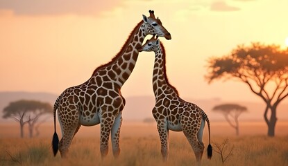 Obraz premium Giraffes in African Savannah at Sunset