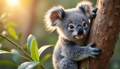 Naklejka premium Cute Koala on Tree in Australia