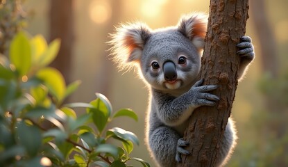 Fototapeta premium Cute Koala on Tree in Australia