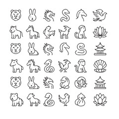  Chinese zodiac line  icon set