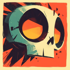 Human skull badge emblem for t-shirt design. Creative poster design. Digital artistic artwork raster bitmap illustration. Graphic design art.