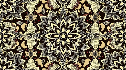 Ornate floral pattern with symmetrical design and intricate details in black and beige colorscheme art