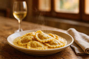 Steam Ravioli with Creamy Sauce
