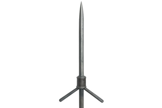 Lightning rod rising vertically, offering storm defense, silhouetted against transparent backdrop for seamless graphic design insertion