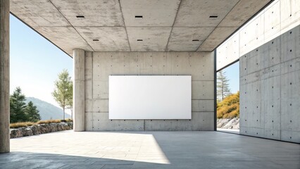 Raw architectural wall display featuring a blank canvas on a concrete backdrop, styled with side lighting and open minimalist depth