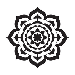Intricate black white mandala design with geometric and floral elements