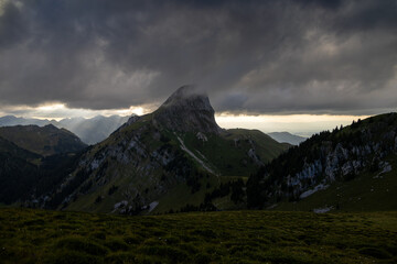 Dramatic Swiss Alps Landscape with Stockhorn near Laseberg