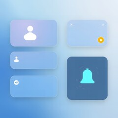 A digital interface featuring user profile notification and volume icons on a glassmorphism design