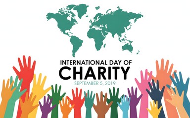 Obraz premium International day of charity with raised hands and world map