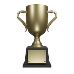 黒い土台に乗った金色の優勝カップの3Dレンダーイラスト